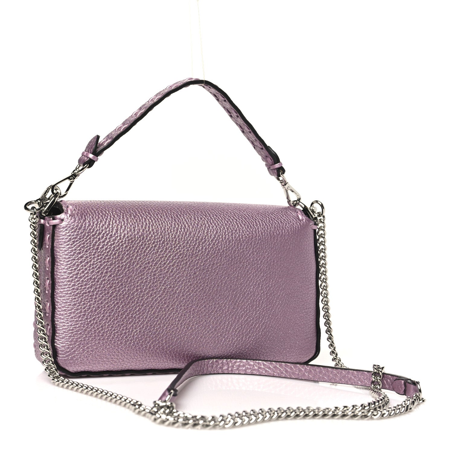 Fendi Metallic Cuoio Roma Sellerissima Nappa Sintetica Tape Stitch Mini Baguette Rosa Placca Argento 3 of 9