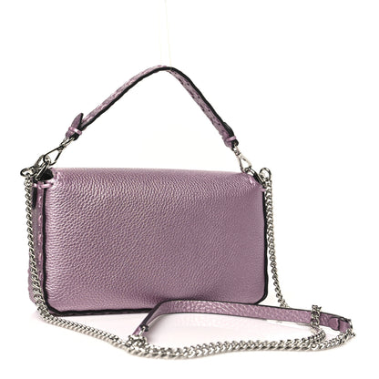 Fendi Metallic Cuoio Roma Sellerissima Nappa Sintetica Tape Stitch Mini Baguette Rosa Placca Argento 3 of 9