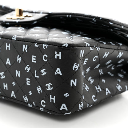 Chanel Lambskin Quilted Logo CC Printed Small Double Flap Black White 10 of 11