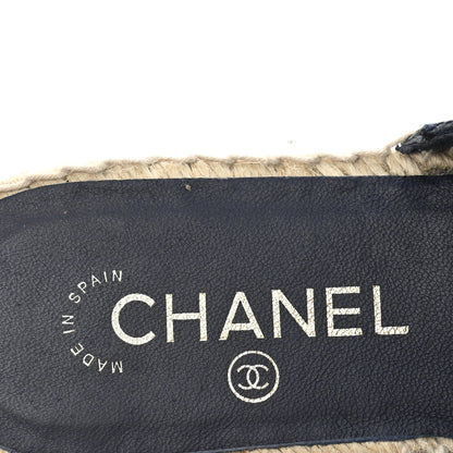 Chanel Lambskin Quilted CC Chain Espadrille Mules 38 Navy Black 8 of 12