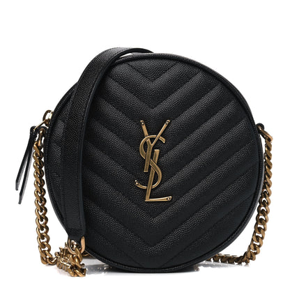 Saint Laurent Grain De Poudre Matelasse Chevron Quilted Round Vinyle Camera Bag Black 1 of 6