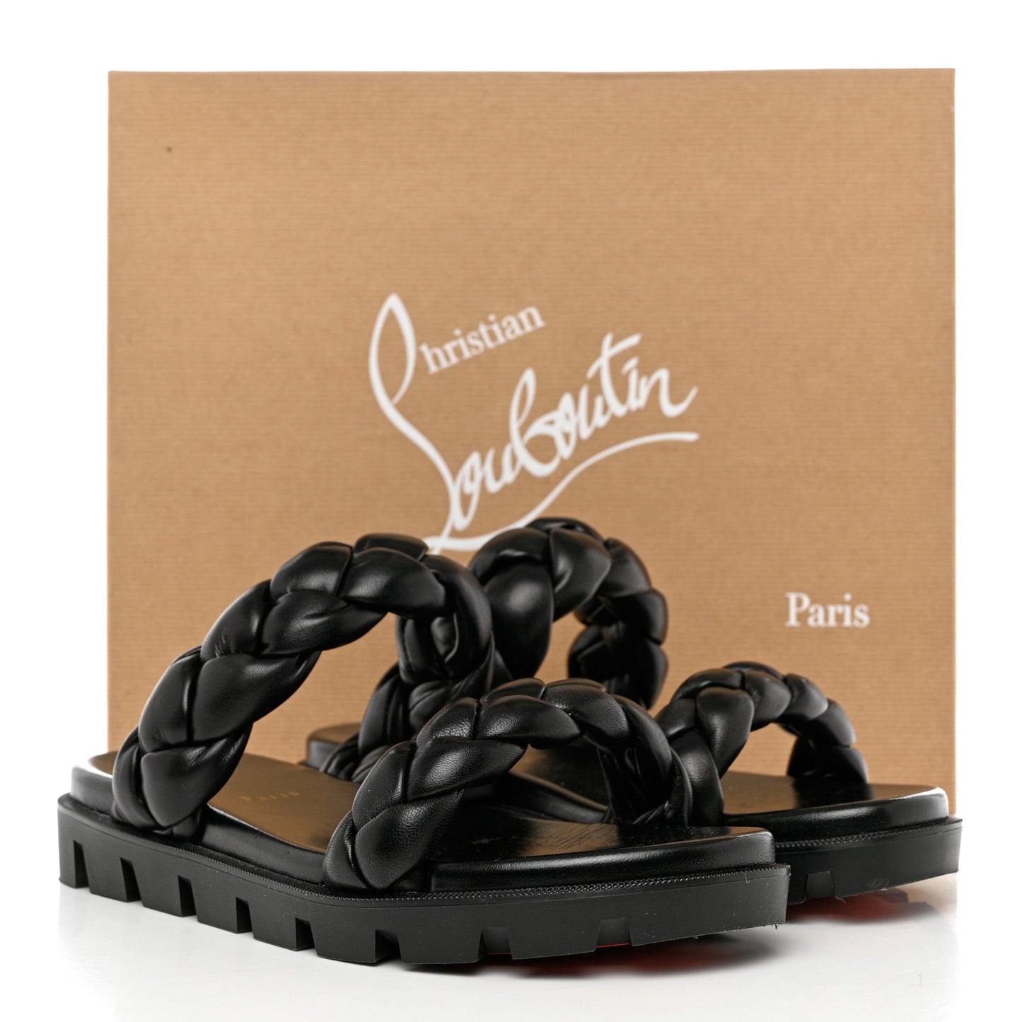 Calfskin Braided Just Brio Slide Sandals 39.5 Black