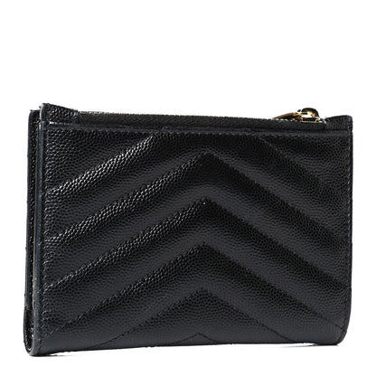 Saint Laurent Grain De Poudre Matelasse Chevron Monogram Zipped Two-Part Wallet Black 2 of 6