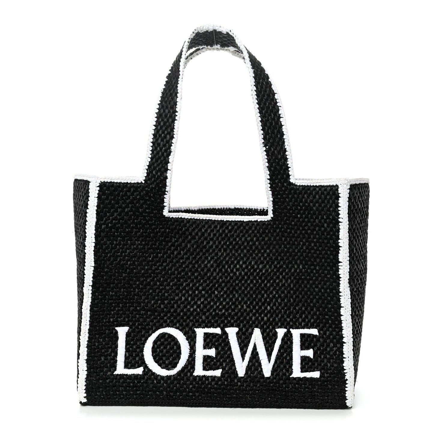 Raffia Large Paula's Ibiza Logo Tote Black White
