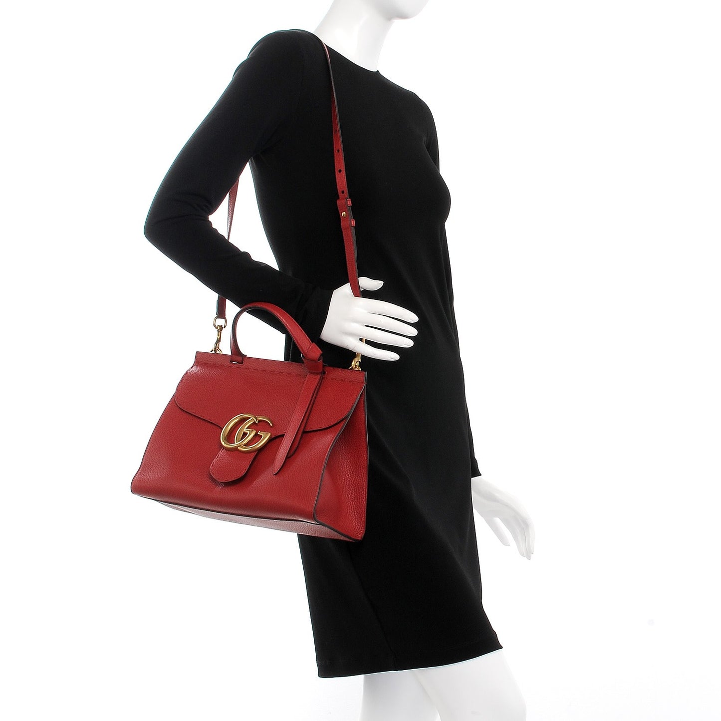 Calfskin Small GG Marmont Top Handle Bag Vulcanic Red