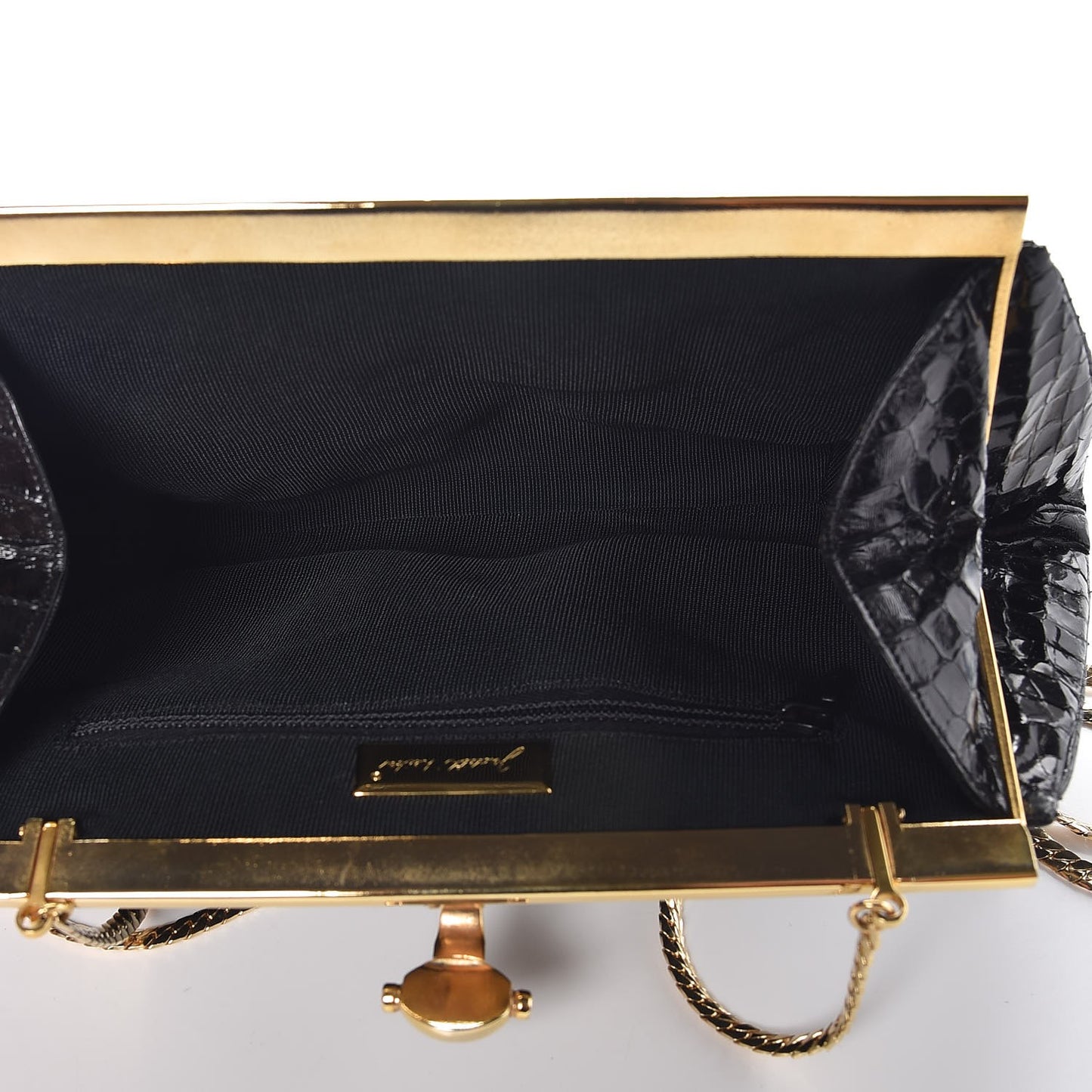 Glazed Snakeskin Pleated Evening Bag Black