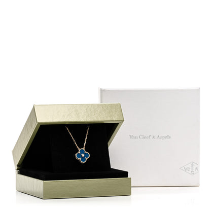 Van Cleef & Arpels 18K Yellow Gold Diamond Celestial Blue Sevres Porcelain Vintage Alhambra Pendant Necklace 6 of 6