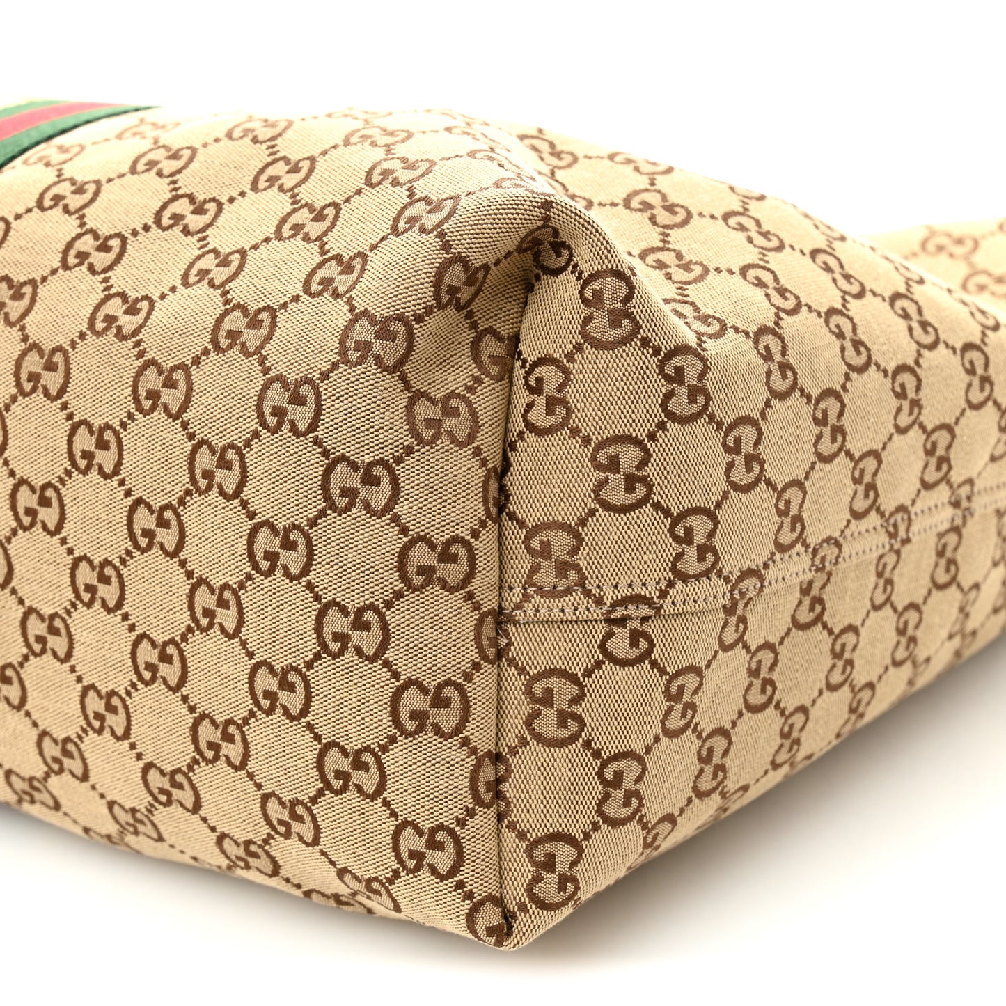 GG Monogram Web Large Giglio Tote Bag Beige Dark Brown