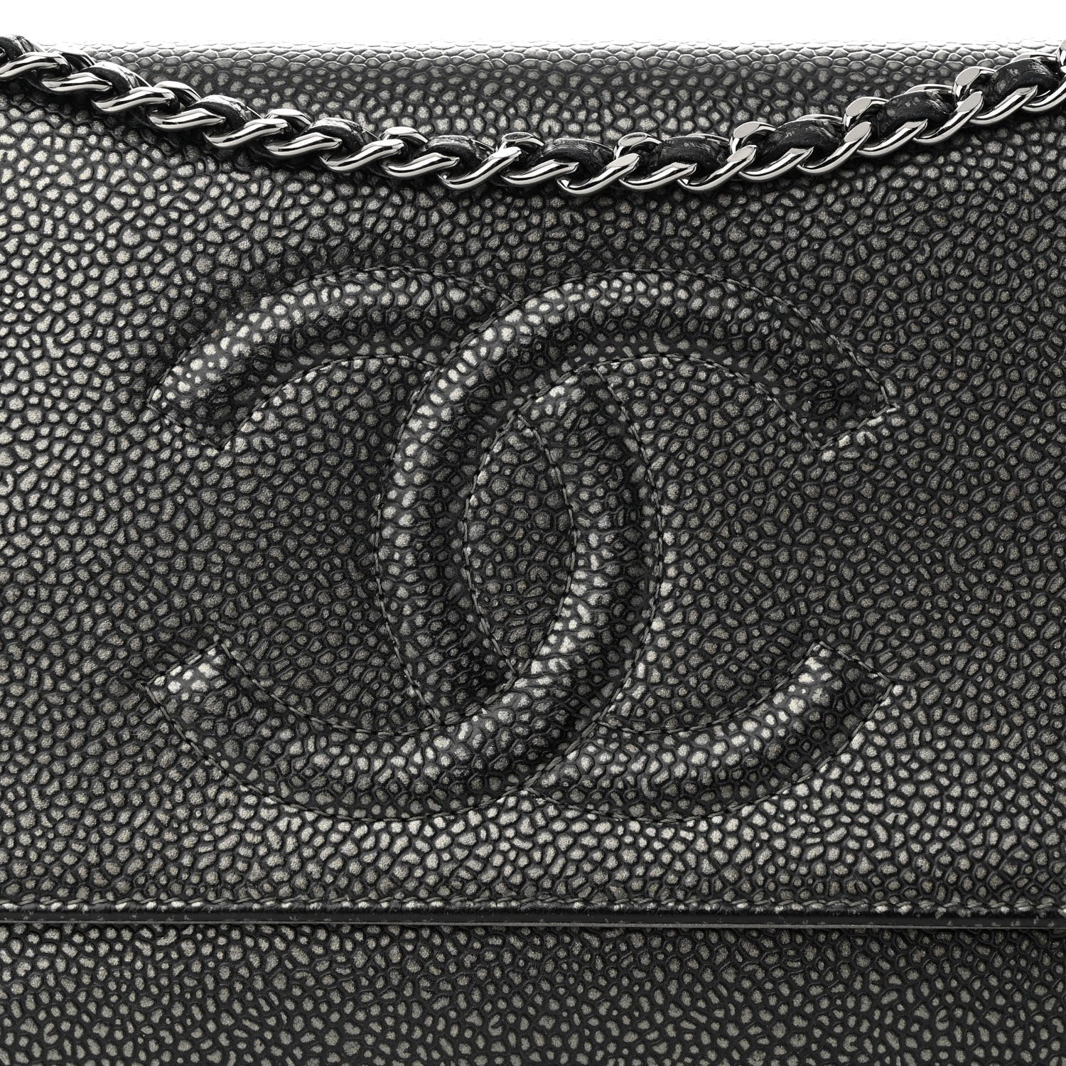 Chanel Metallic Caviar Timeless CC Wallet On Chain WOC Grey 8 of 13