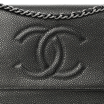 Chanel Metallic Caviar Timeless CC Wallet On Chain WOC Grey 8 of 13