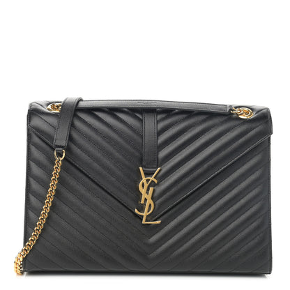 Saint Laurent Grain De Poudre Matelasse Chevron Large Monogram Satchel Black 1 of 10