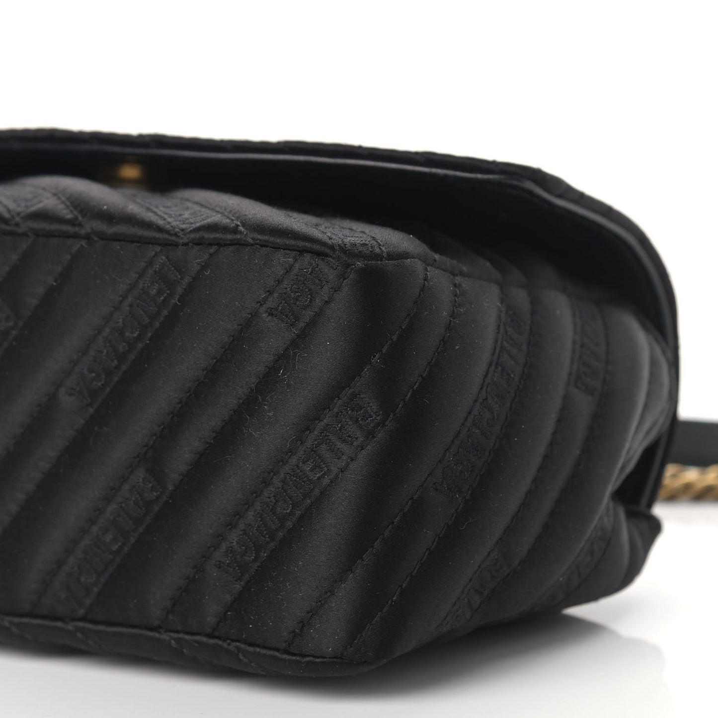 Satin Jacquard Logo Matelasse S BB Round Shoulder Bag Black
