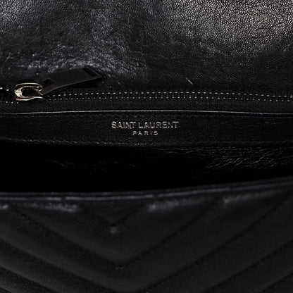 Saint Laurent Sheepskin Matelasse Chevron Monogram Medium College Bag Black 7 of 16