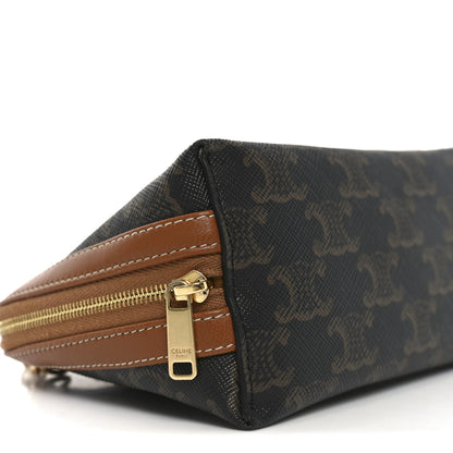 Celine Triomphe Canvas Lambskin Clutch On Chain Tan 8 of 10