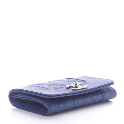 Chanel Caviar Chevron Quilted Vintage Mademoiselle Flap Card Holder Blue 4 of 9