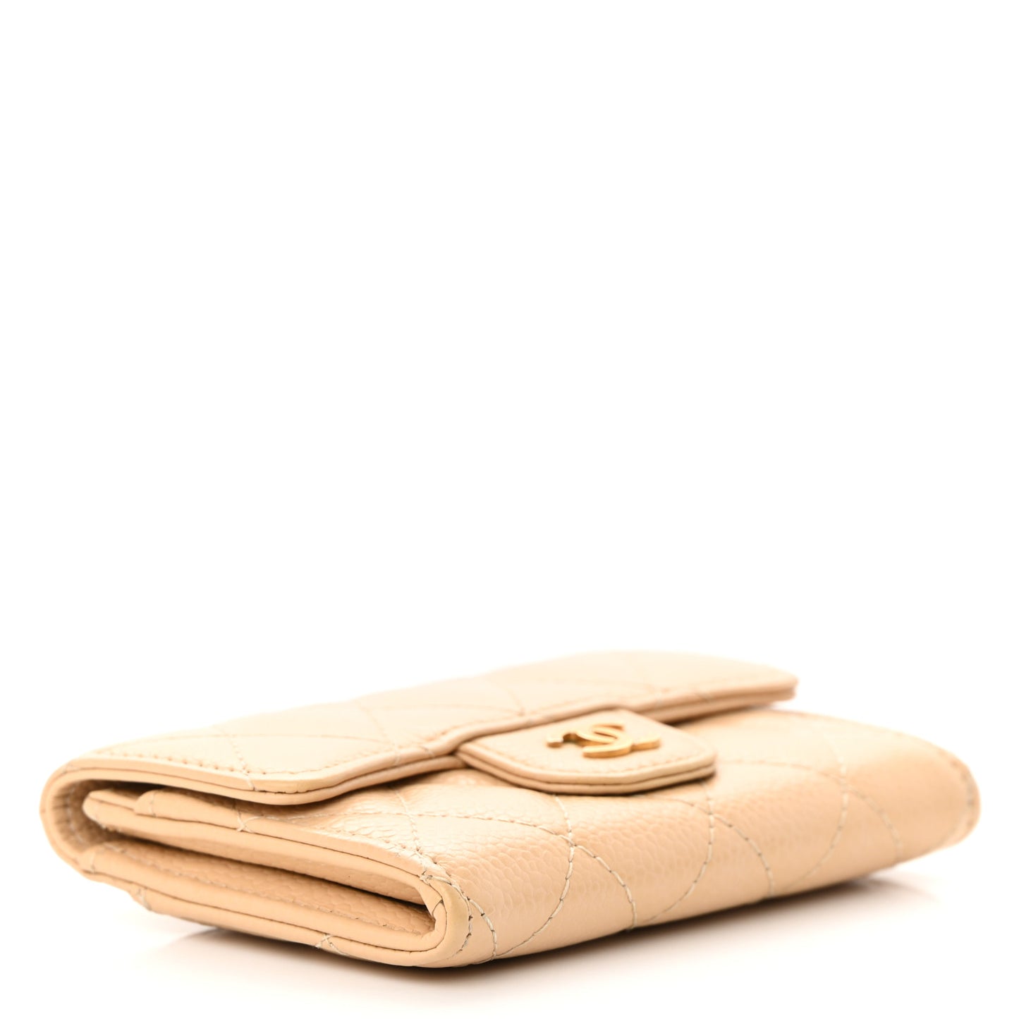 Caviar Quilted Flap Card Holder Wallet Beige