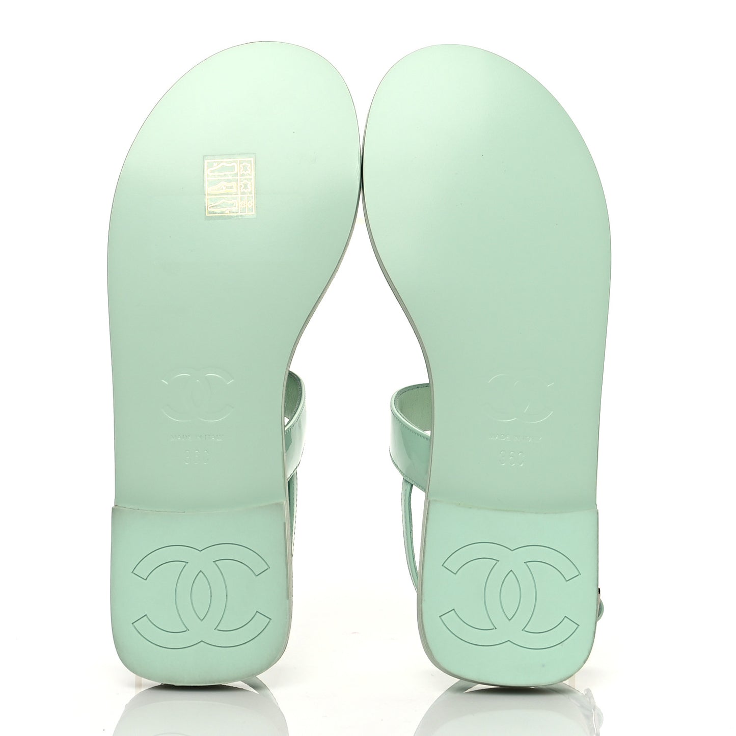 Lambskin Patent Chain CC Logo Thong Flat Sandals 36 Green