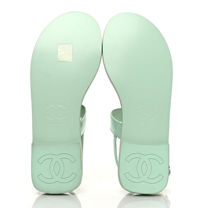 Chanel Lambskin Patent Chain CC Logo Thong Flat Sandals 36 Green 5 of 9