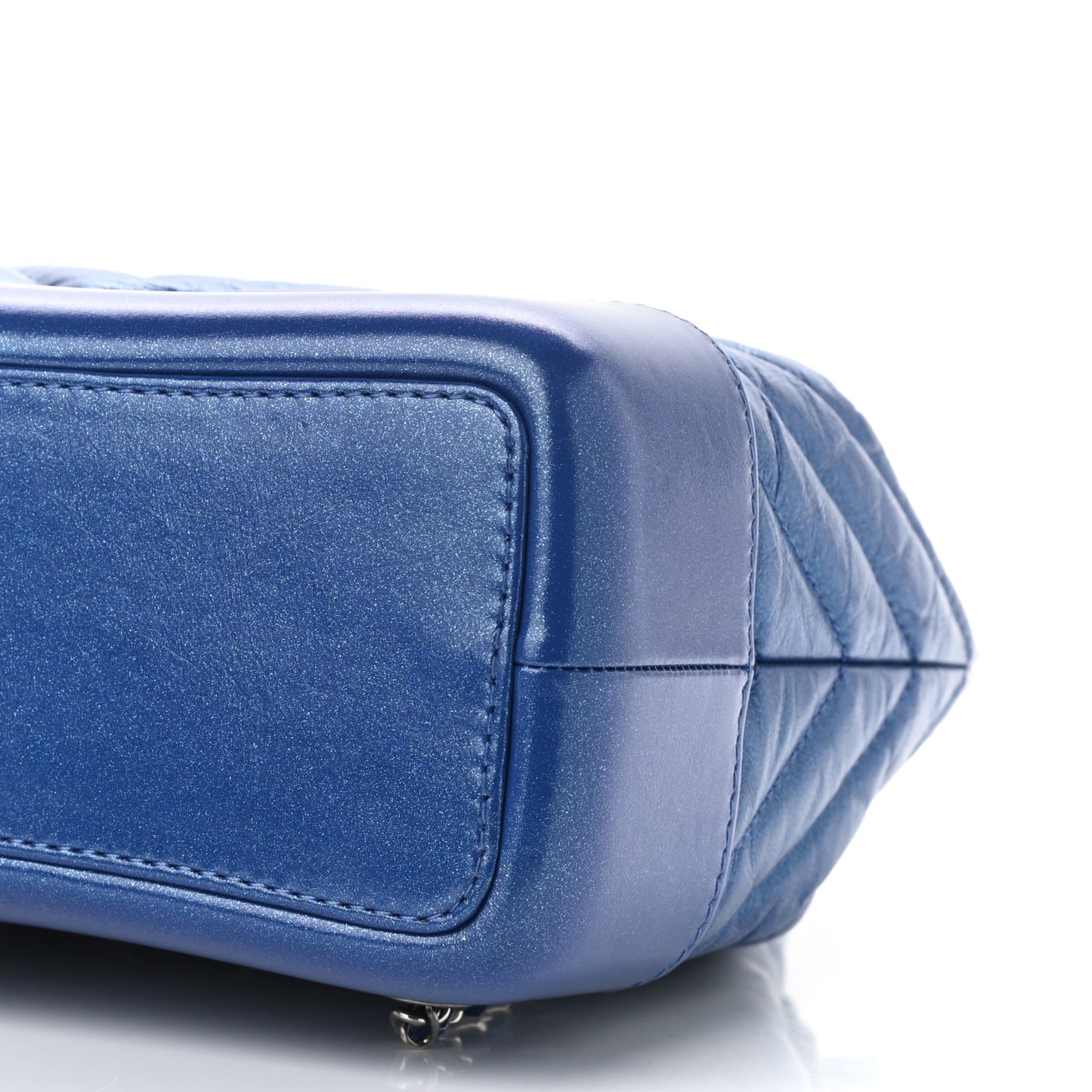 Iridescent Aged Calfskin Chevron Quilted Small Gabrielle Backpack Blue