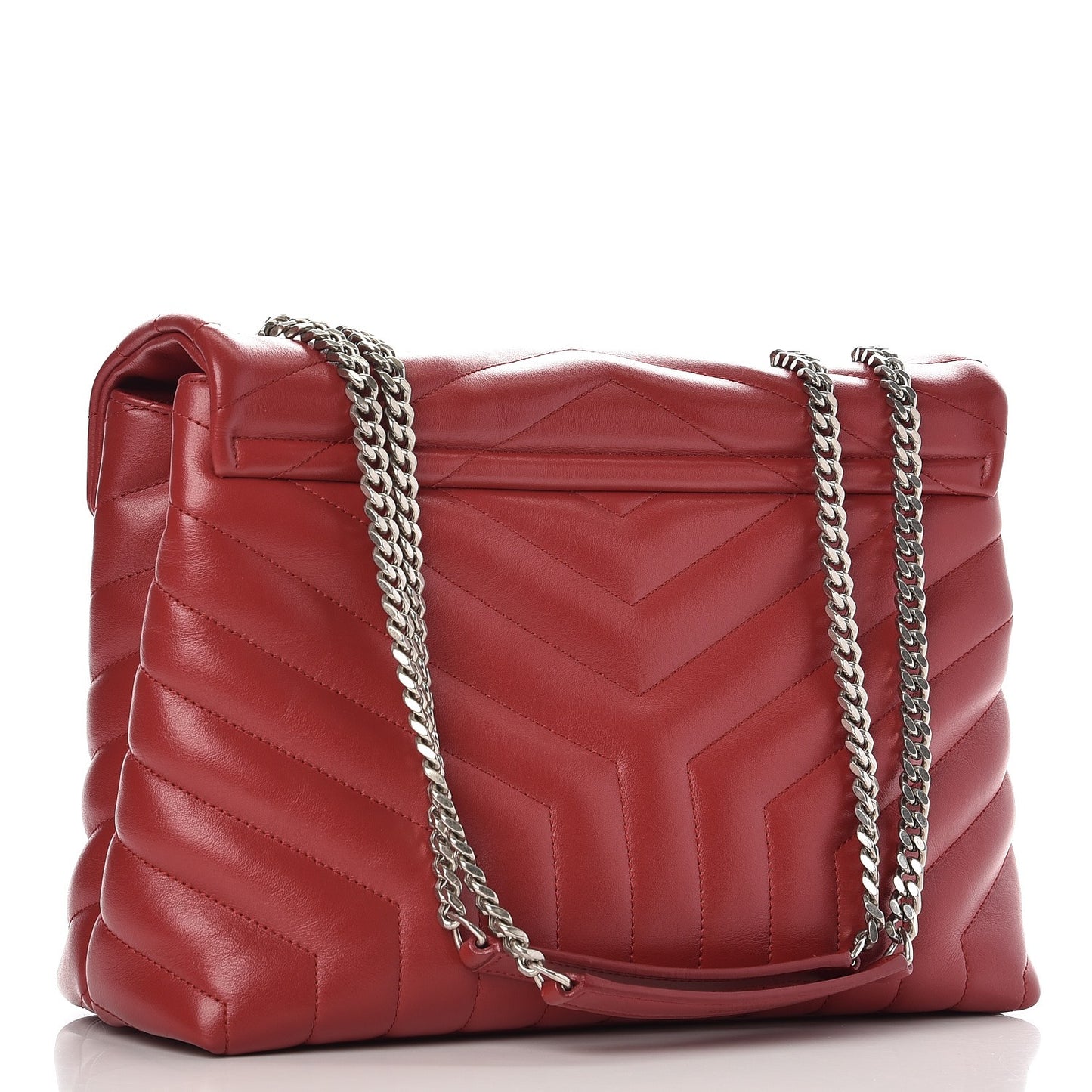Calfskin Y Quilted Monogram Medium Loulou Chain Satchel Lipstick Red