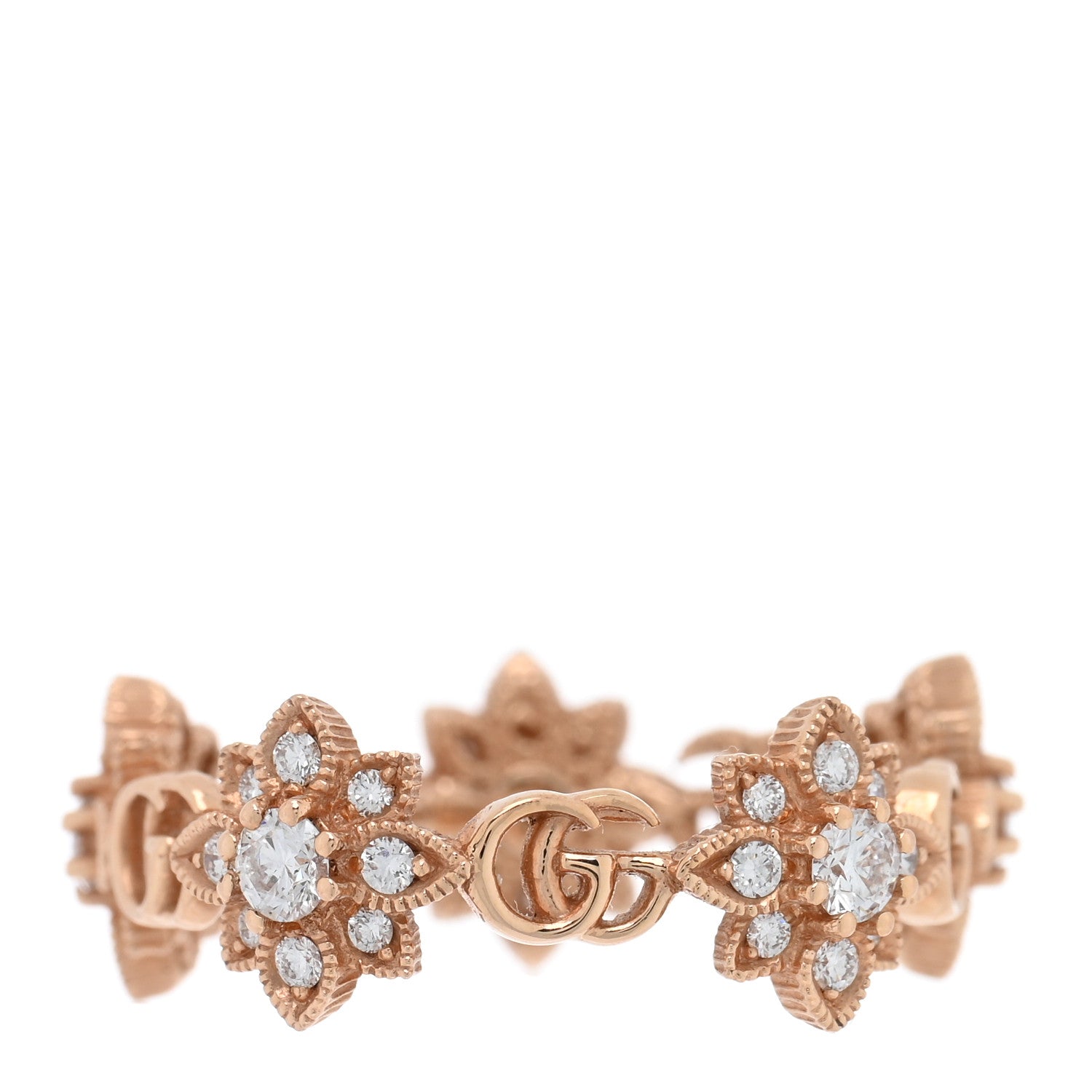 Gucci 18K Rose Gold Diamond Flora Ring 50 5.25 1 of 4