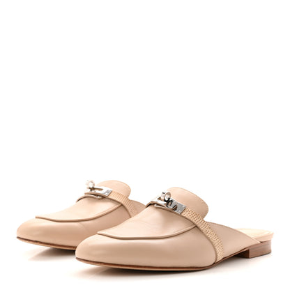 Hermes Shiny Lizard Calfskin Oz Mules 40 Beige Sarrazin 4 of 10