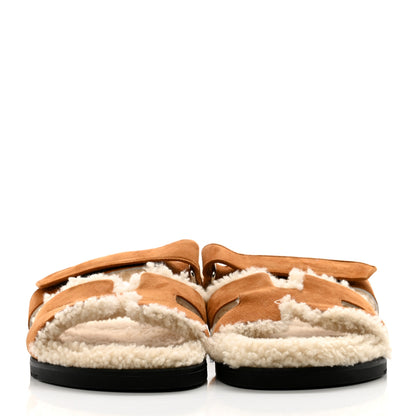 Hermes Suede Goatskin Woolskin Womens Chypre Sandals 41 Naturel Ecru 2 of 8
