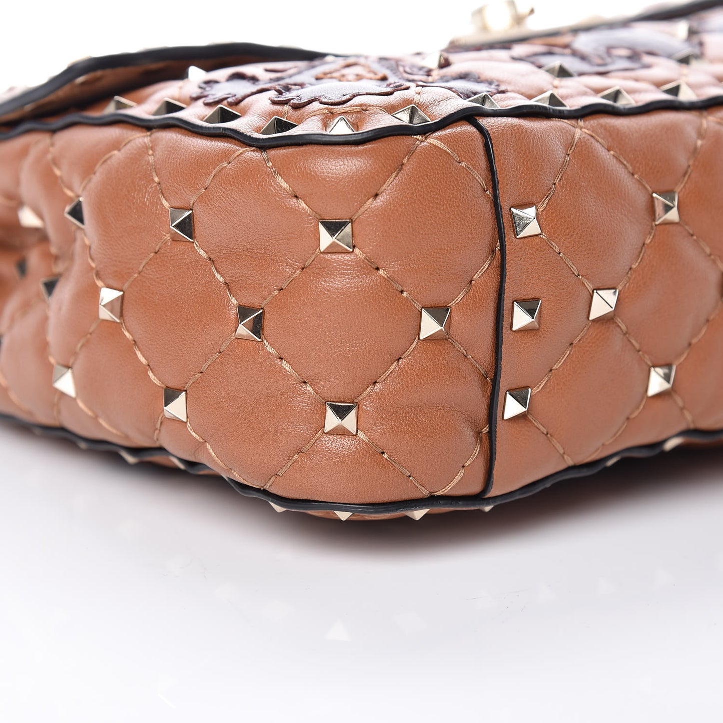 Nappa Flower Intarsia Medium Rockstud Spike Shoulder Bag Multicolor