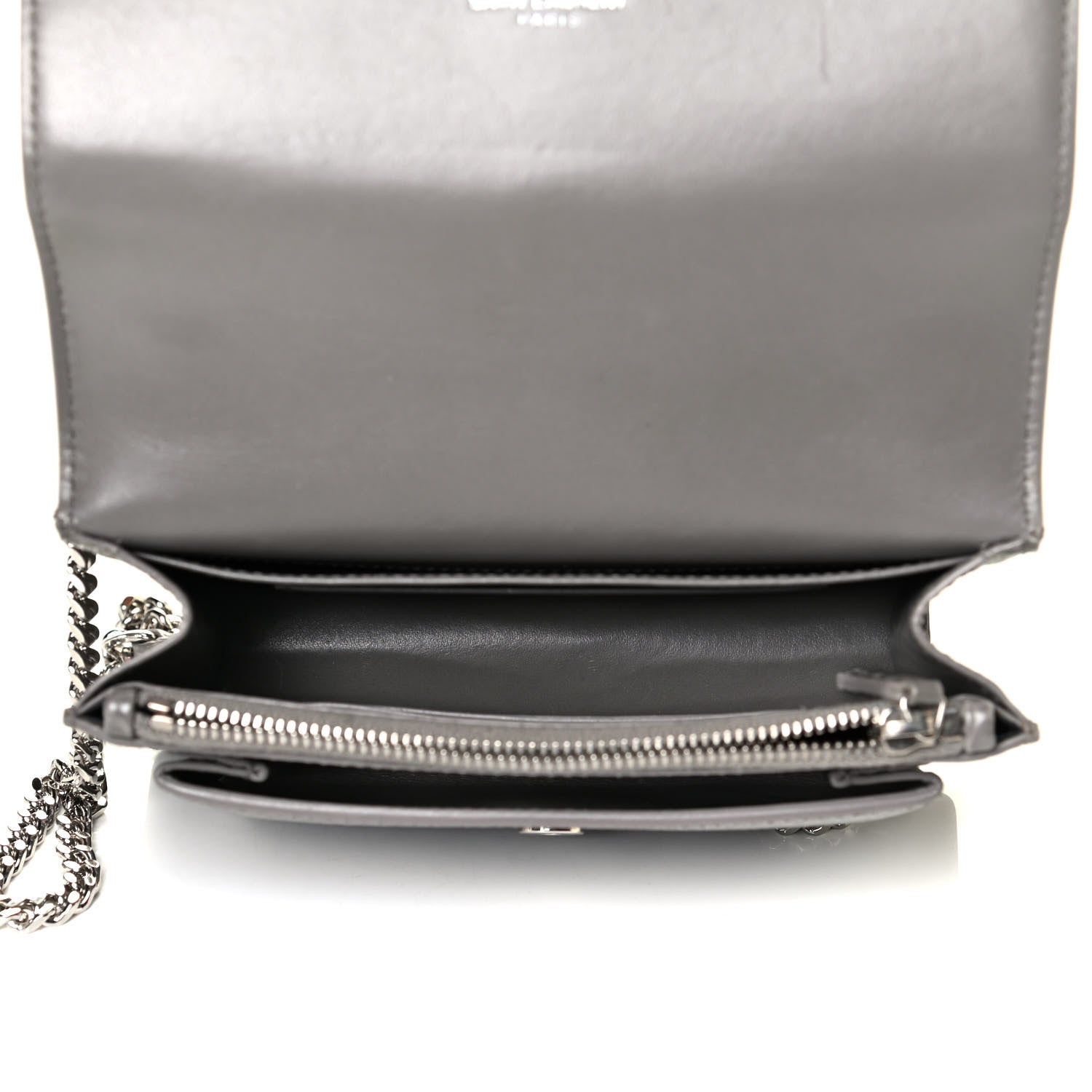 Saint Laurent Calfskin Crocodile Embossed Monogram Sunset Chain Wallet Fog 4 of 5