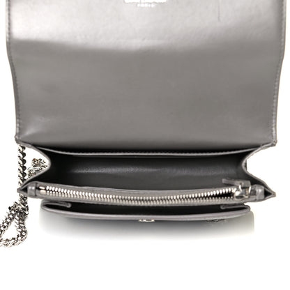 Saint Laurent Calfskin Crocodile Embossed Monogram Sunset Chain Wallet Fog 4 of 5