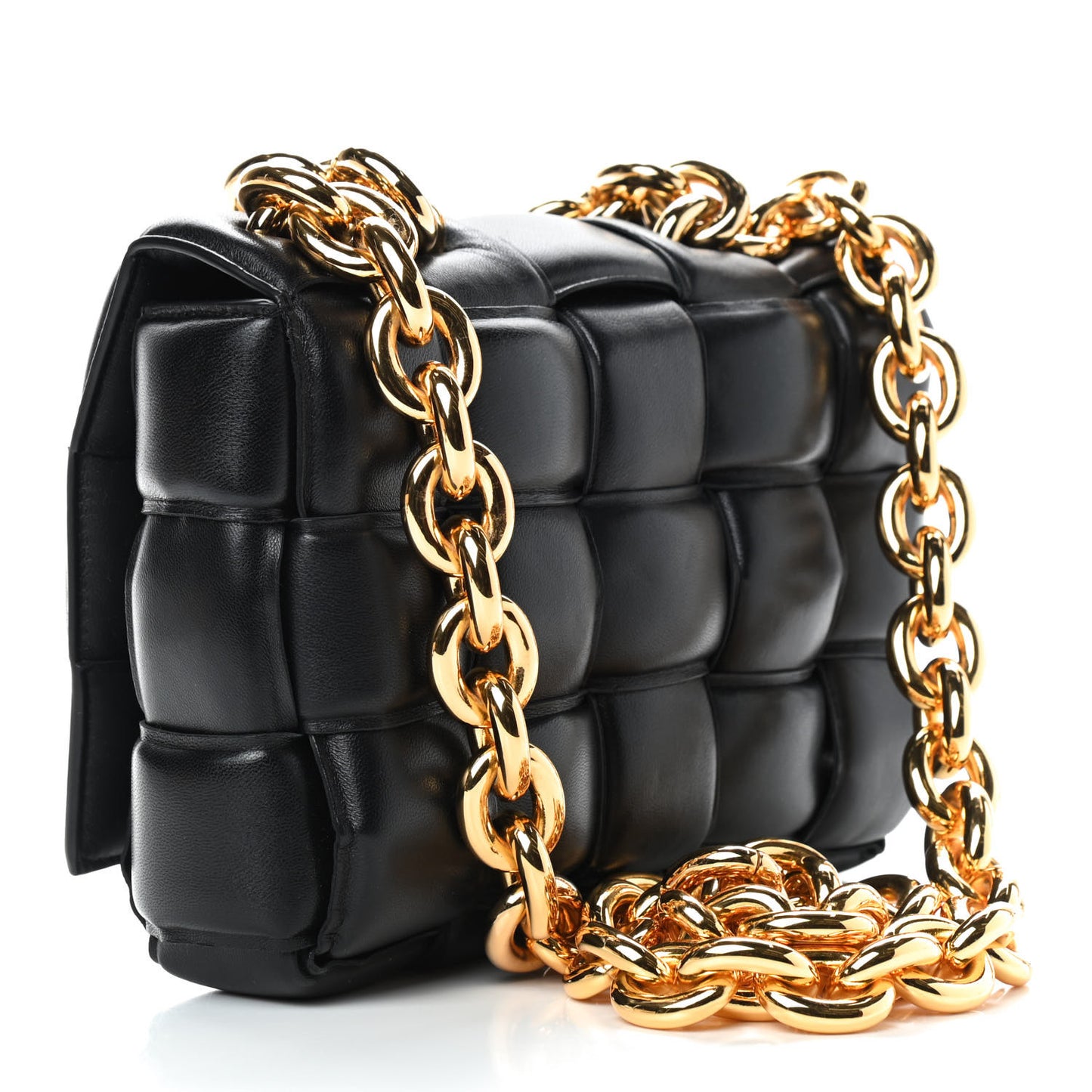 Lambskin Maxi Intreccio Padded Chain Cassette Crossbody Bag Black