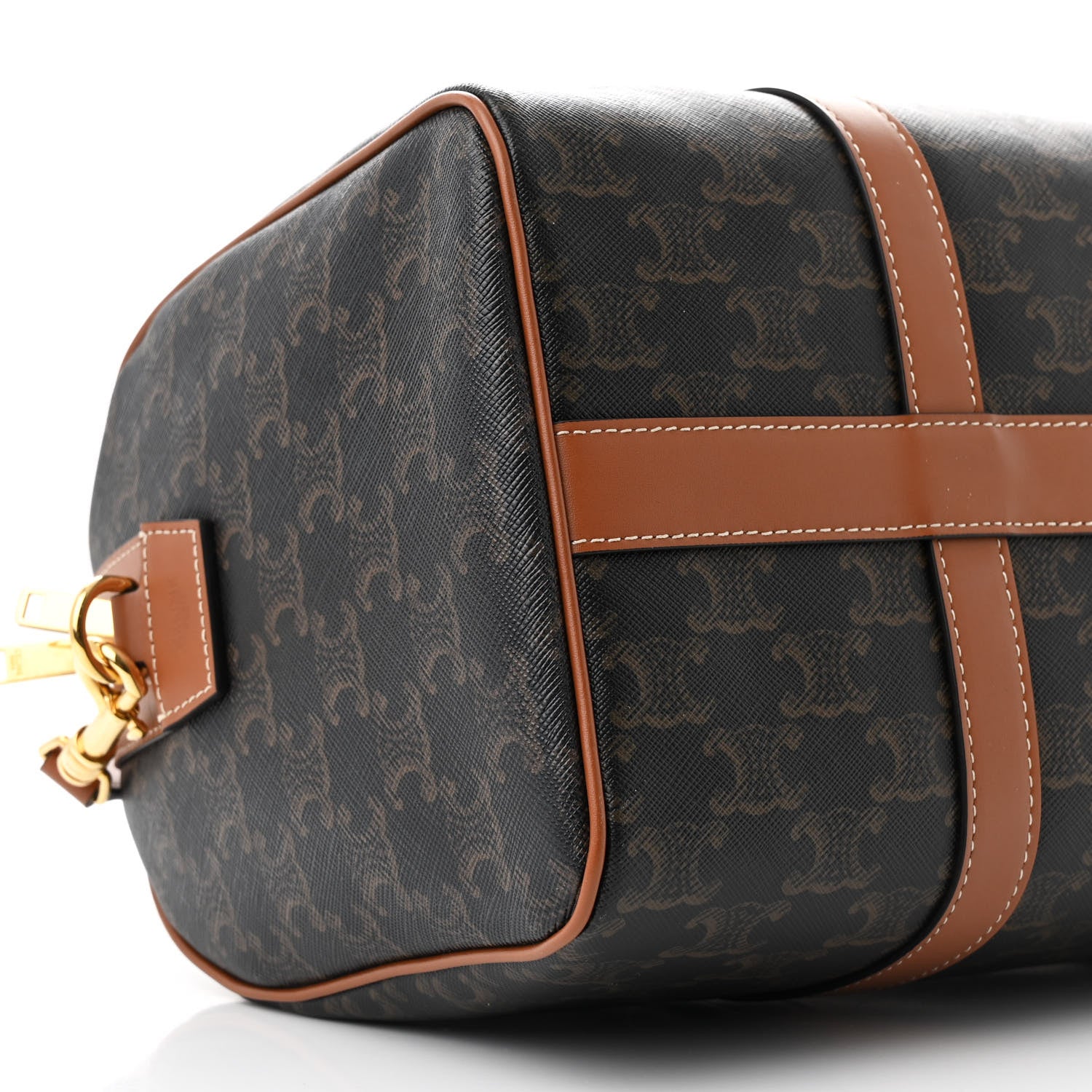 Celine Triomphe Canvas Calfskin Large Boston Bag Tan 10 of 11