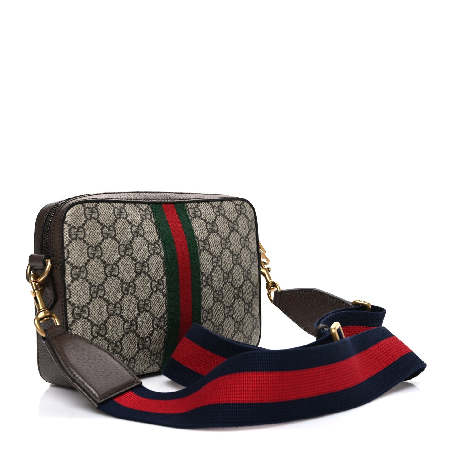 GG Supreme Monogram Textured Dollar Calfskin Web Ophidia Wristlet Shoulder Bag Beige Ebony New Acero