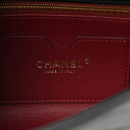 Chanel Lambskin Chevron Quilted Top Handle Envelope Clutch Black 6 of 11