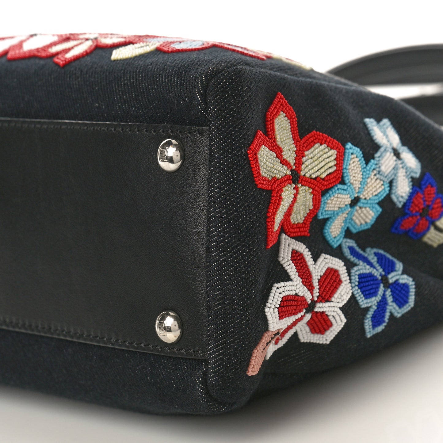 Denim Vitello Dolce QuTweet Beaded Medium Peekaboo Iconic Satchel Dark Blue Multicolor Black