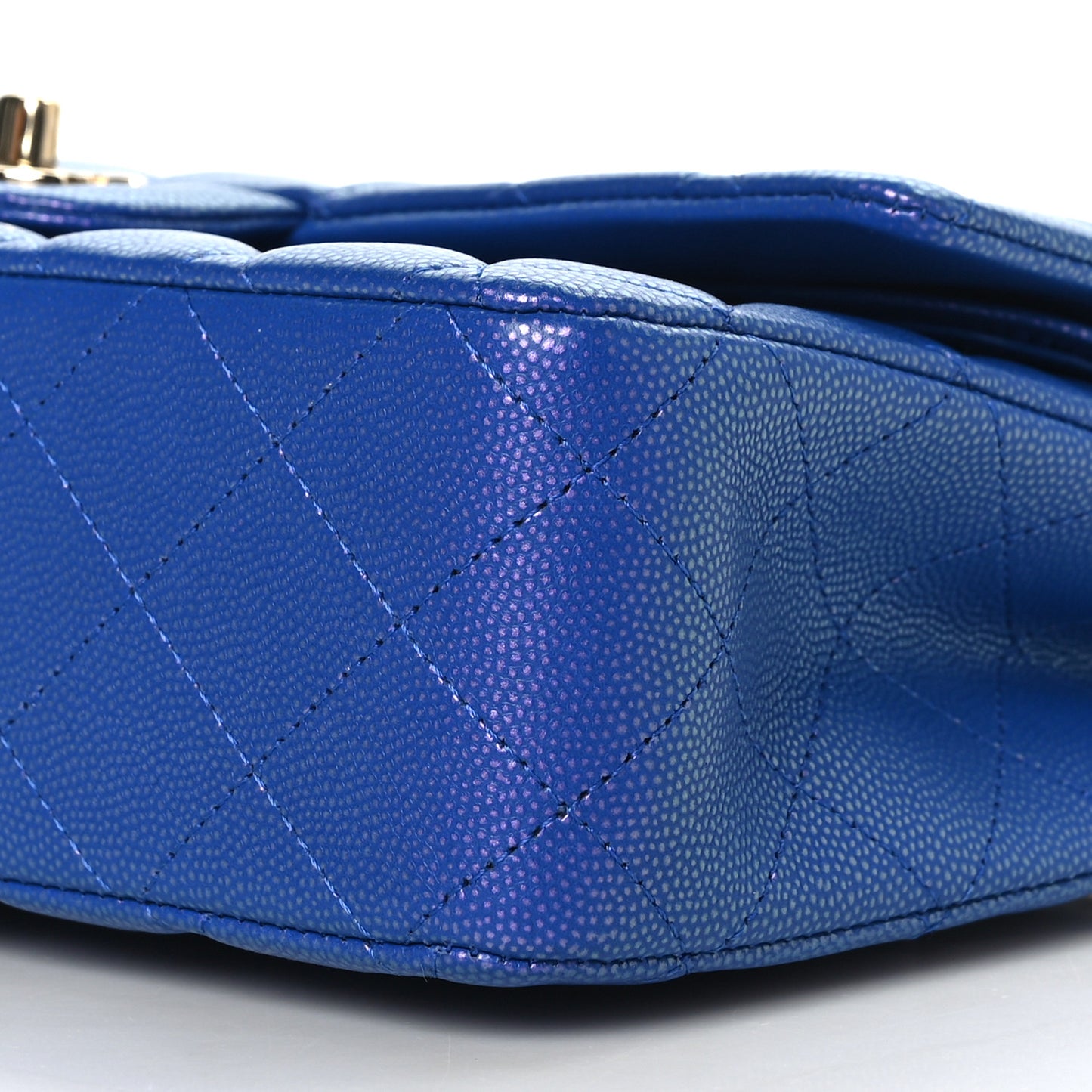 Iridescent Caviar Quilted Medium Double Flap Blue