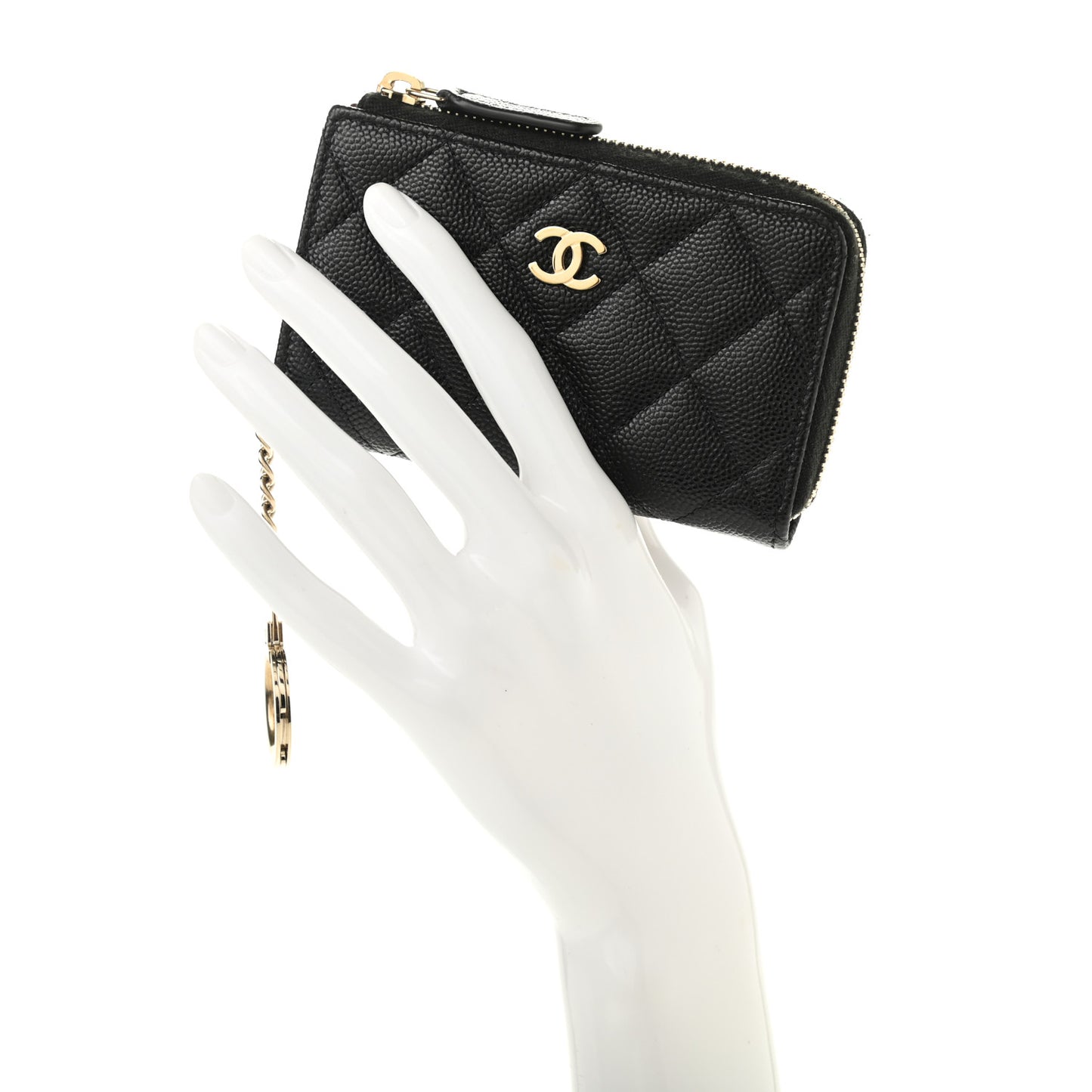Caviar Quilted Zipped Key Holder Case Black