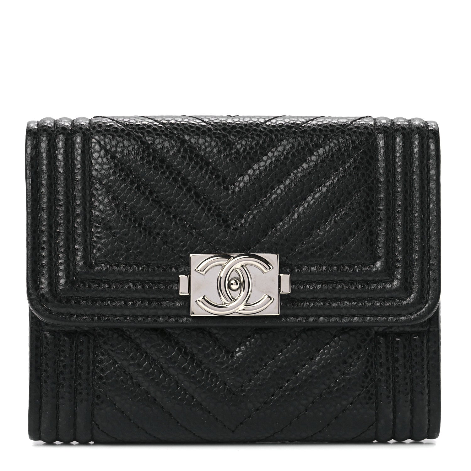 Chanel Caviar Chevron Quilted Boy Card Holder Wallet Black 1 of 11