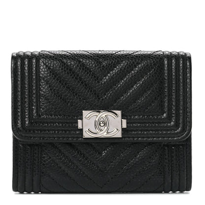 Chanel Caviar Chevron Quilted Boy Card Holder Wallet Black 1 of 11