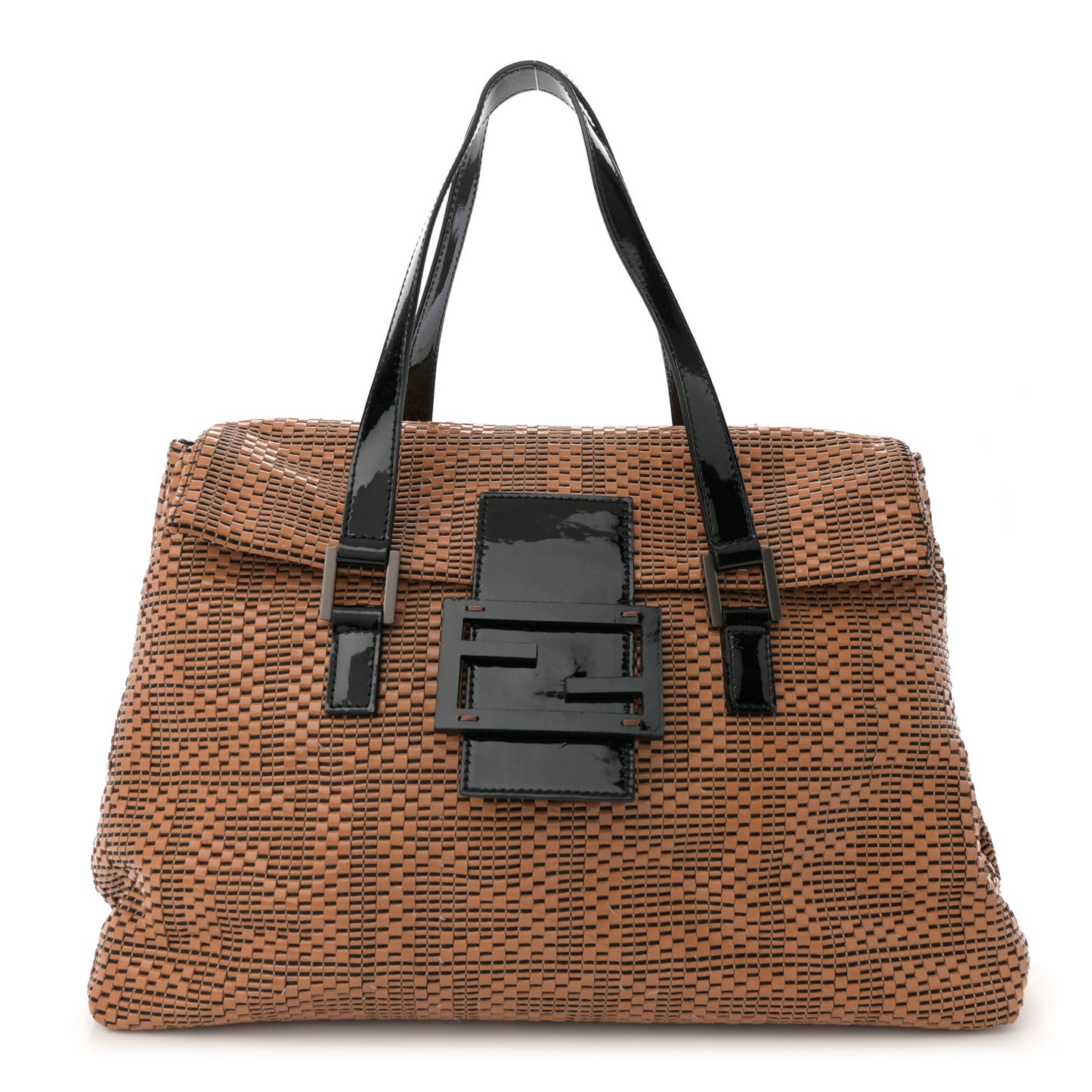 Canvas Patent Calfskin Woven Forever Shoulder Bag Mou Black