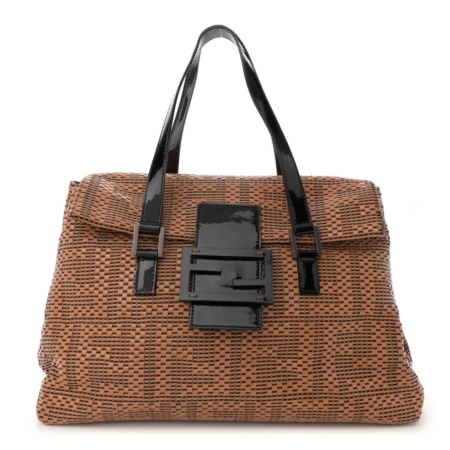 Fendi Canvas Patent Calfskin Woven Forever Shoulder Bag Mou Black 1 of 13