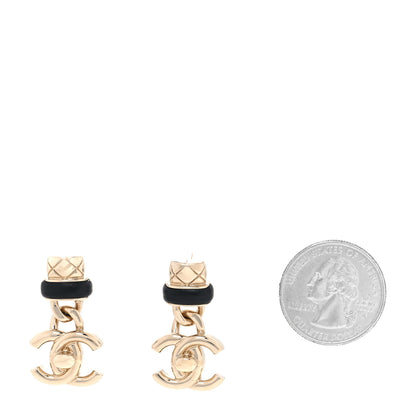Chanel Lambskin CC Turnlock Drop Earrings Gold Black 2 of 5