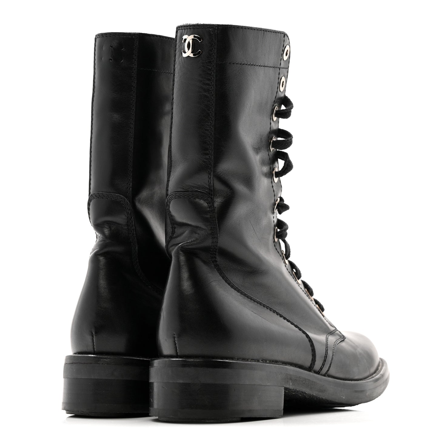 Calfskin Lace Up Combat Boots  39.5 Black