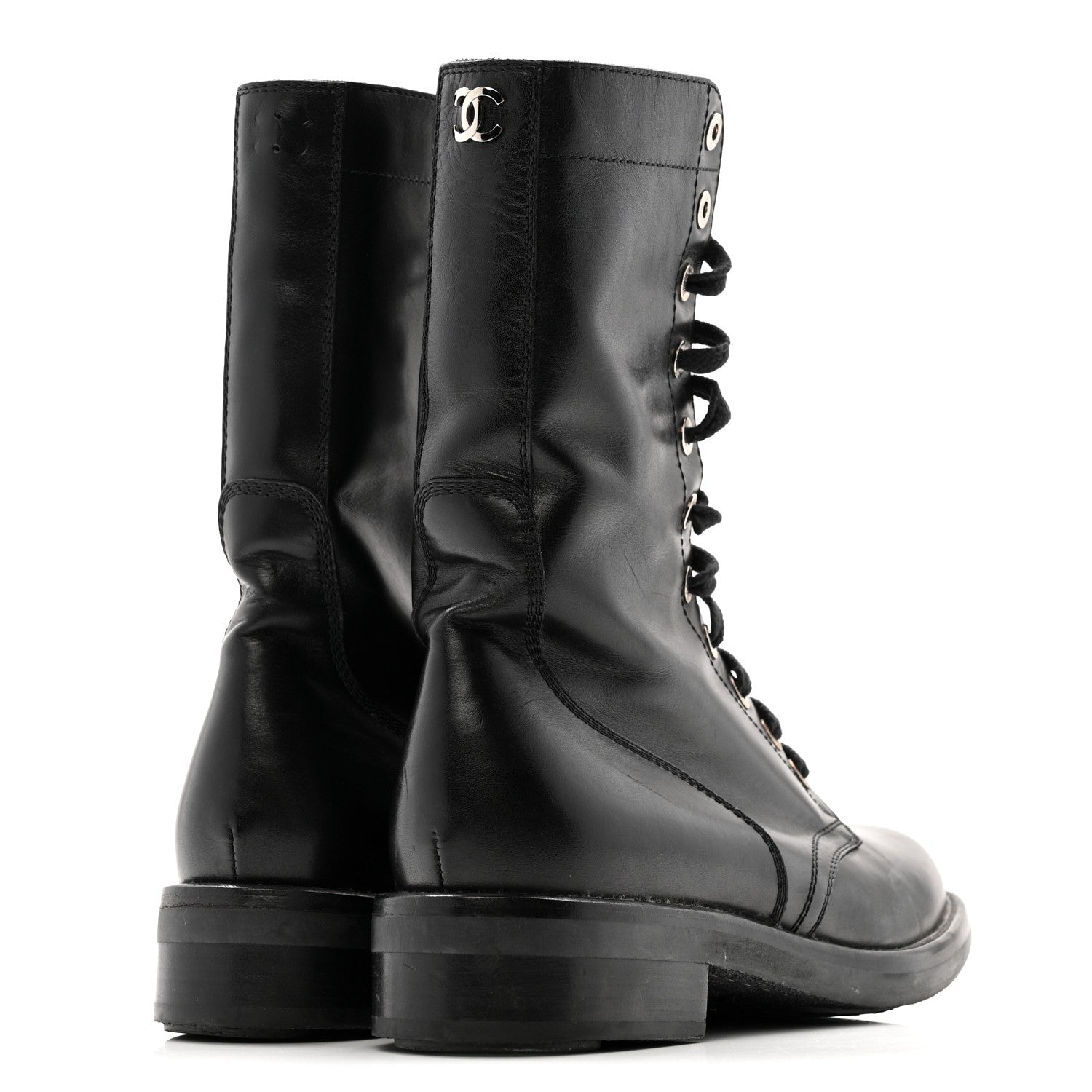 Chanel Calfskin Lace Up Combat Boots  39.5 Black 5 of 13