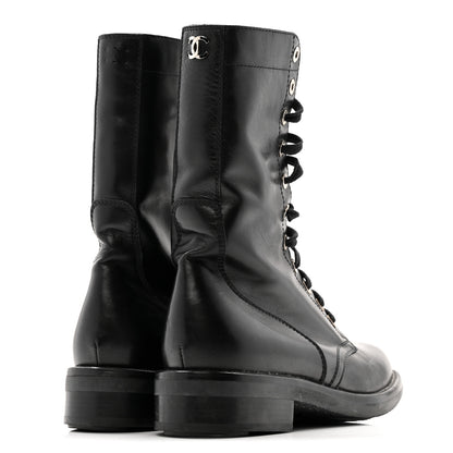Chanel Calfskin Lace Up Combat Boots  39.5 Black 5 of 13