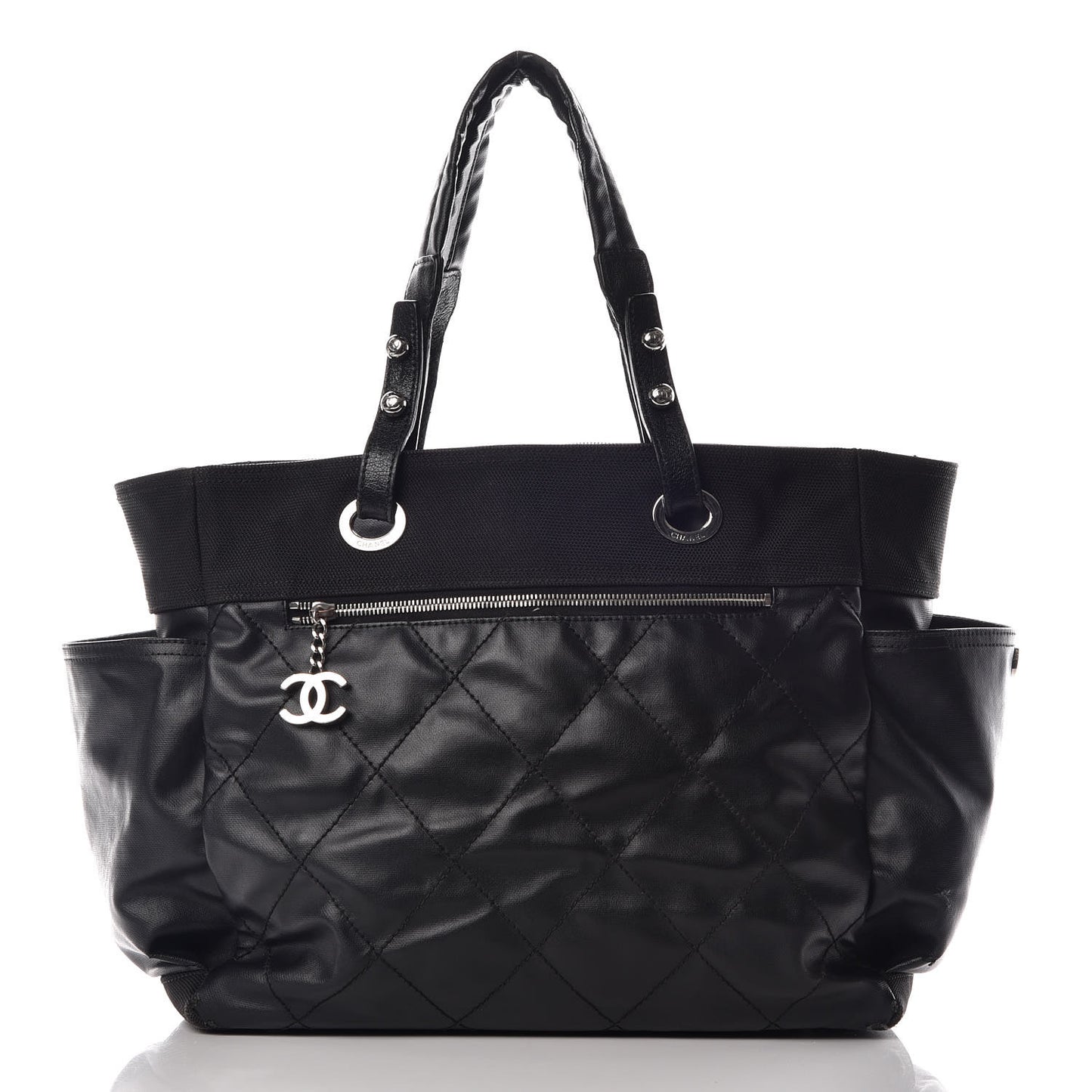 Coated Canvas Quilted Large Paris Biarritz Tote Black