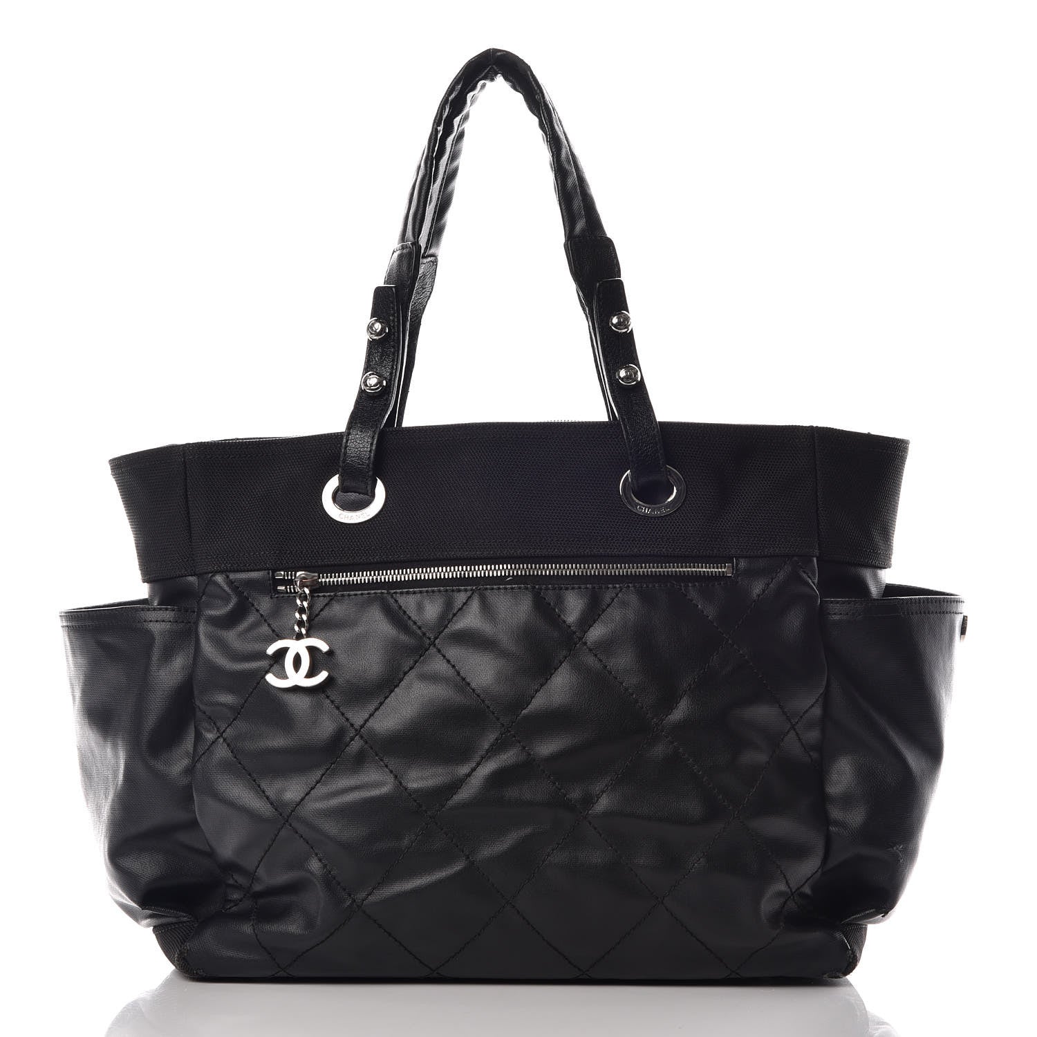 Chanel Coated Canvas Quilted Large Paris Biarritz Tote Black 1 of 22