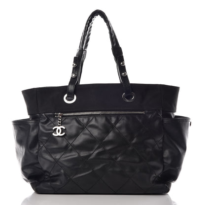Chanel Coated Canvas Quilted Large Paris Biarritz Tote Black 1 of 22