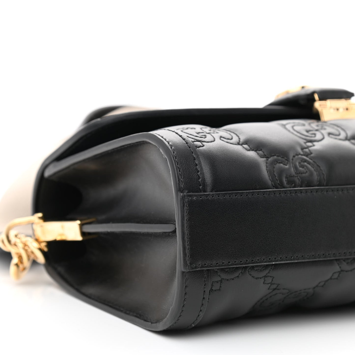 Calfskin GG Matelasse Small Flap Shoulder Bag Black Natural