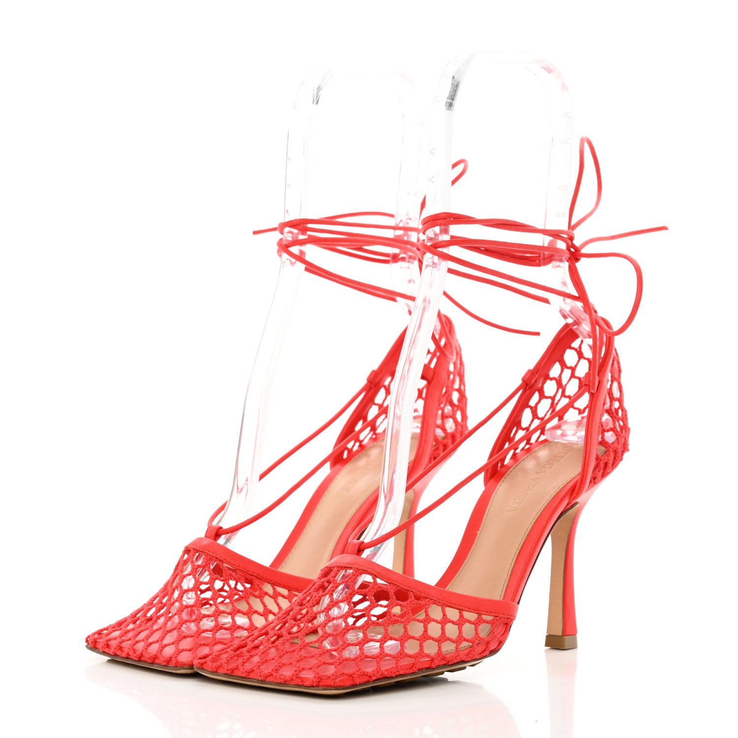 Bottega Veneta Mesh Nappa Stretch Ankle Tie Sandals 36 Tomato 3 of 13